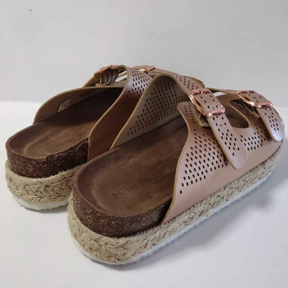 Pierre Dumas Double Strap Adjustable Platform Espadrilles Slide Sandals Size 10